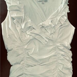 CAbi White Ruffle V-Neck Ruched Tank Size M
